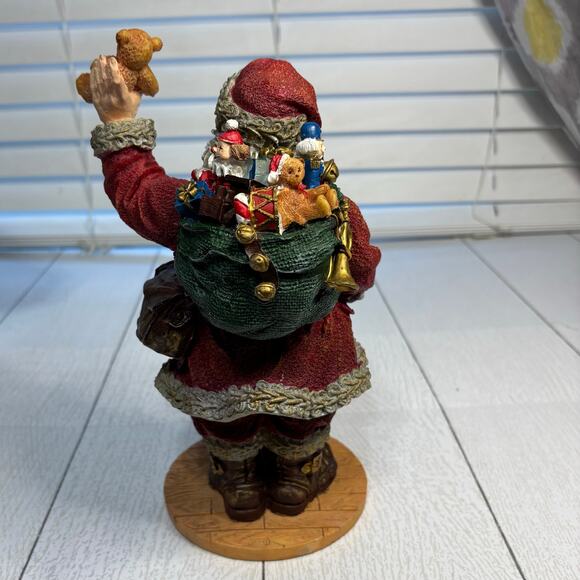Santa Claus Figurine Holding Candy Cane & Teddy Bear  Holiday Decor - Picture 3 of 12